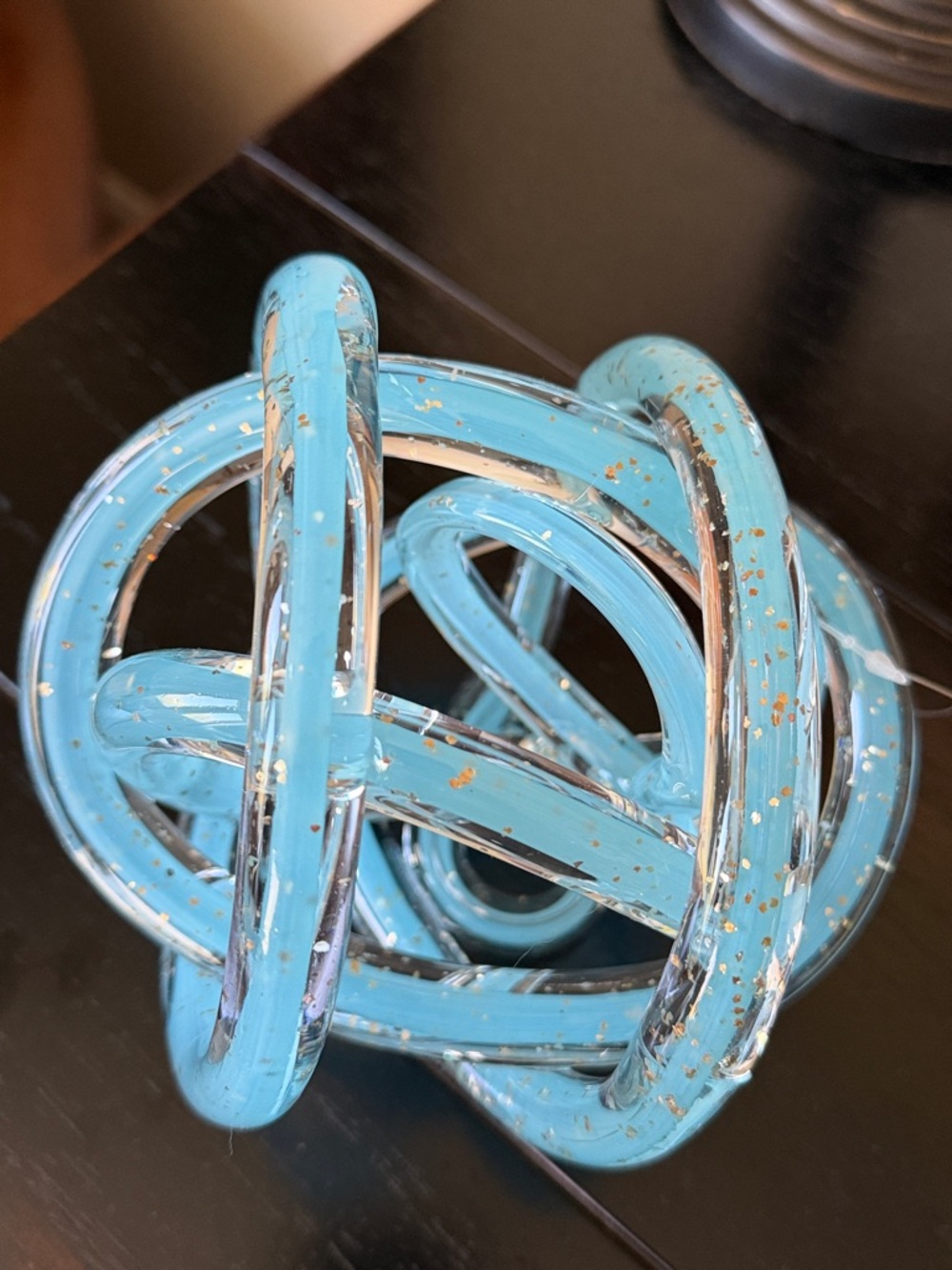 Decorative Blown Glass Orb Sculpture - Blue with Silver Flecks-NEW - Picture 2 of 4